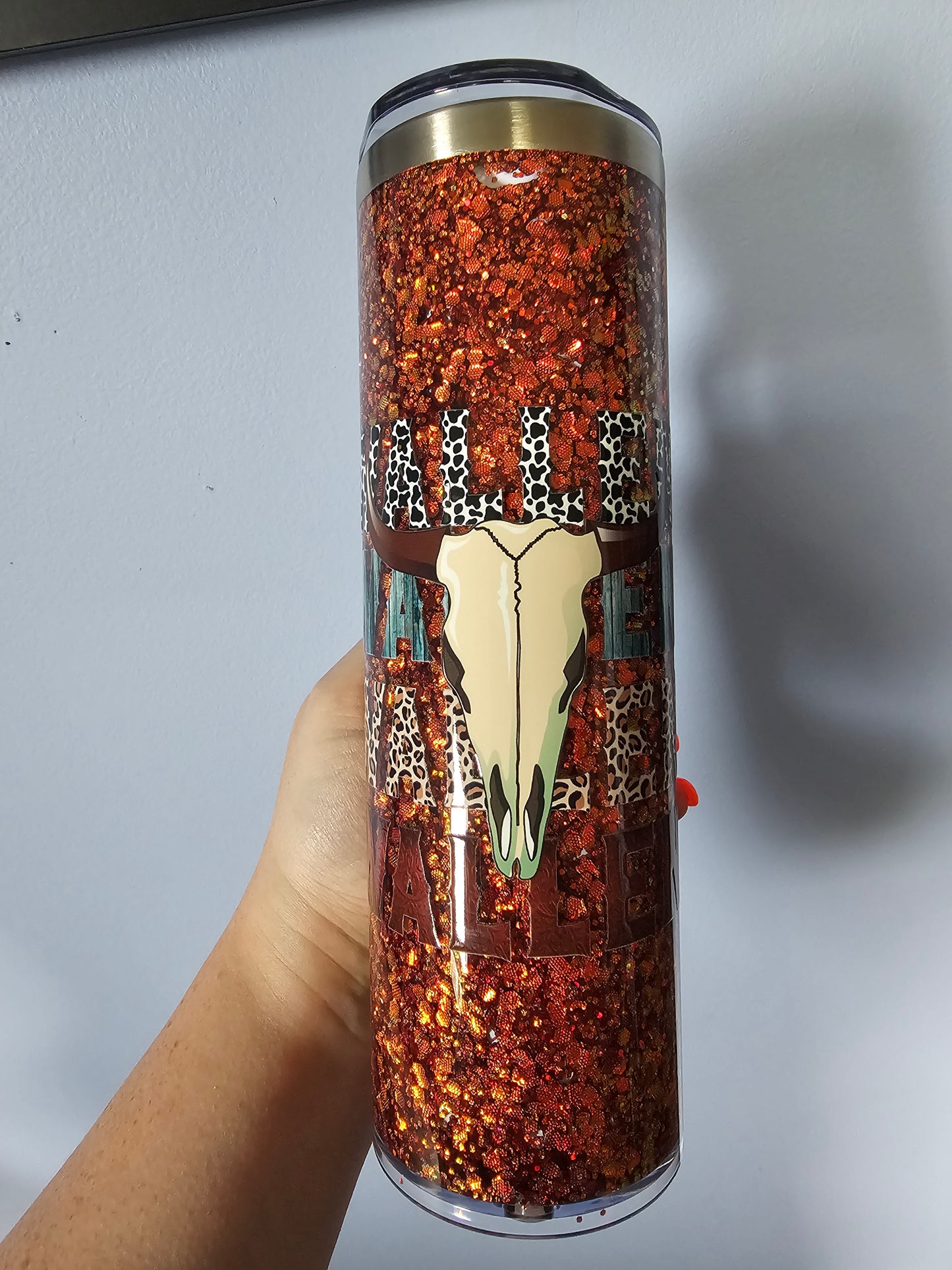 Pre-made 20oz stainless steel snowglobe tumbler with handle