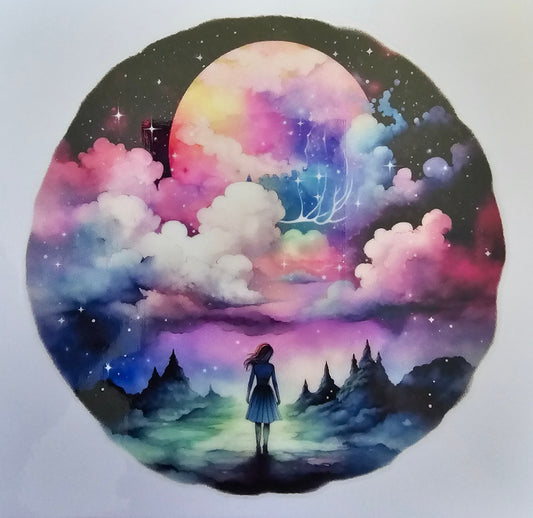 Moon with mountains & girl