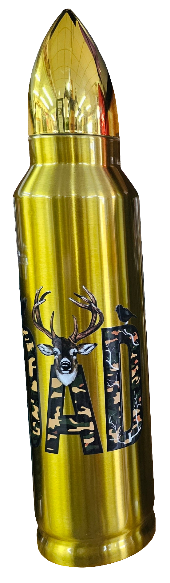 Gold 32oz Bullet tumbler with Hunting Dad decal