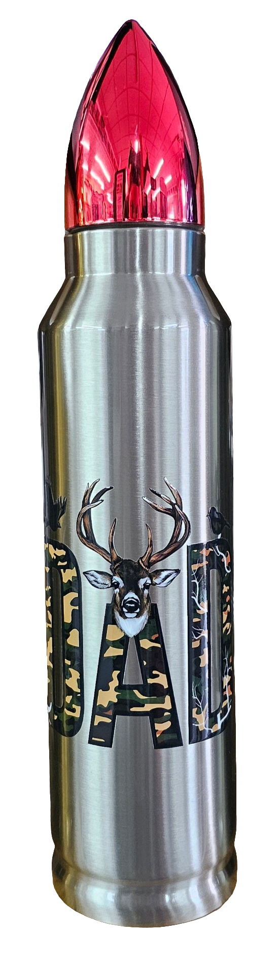 Red cap 32oz silver bullet with hunting dad decal
