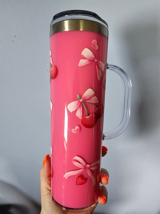Pre-made 20oz stainless steel strawberry milk tumbler with handle