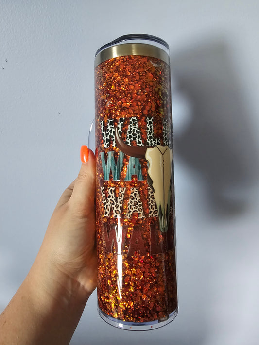 Pre-made 20oz stainless steel snowglobe tumbler with handle