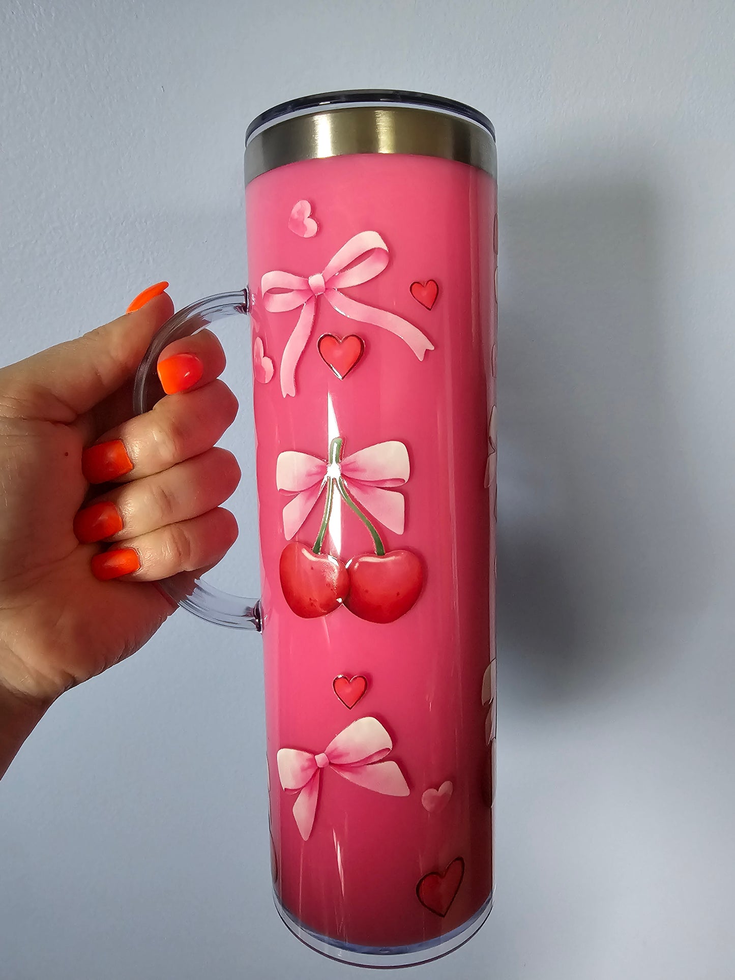 Pre-made 20oz stainless steel strawberry milk tumbler with handle