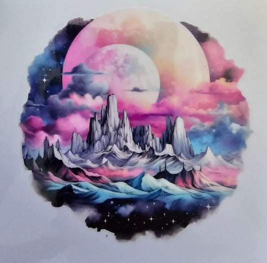 2 moons with mountains
