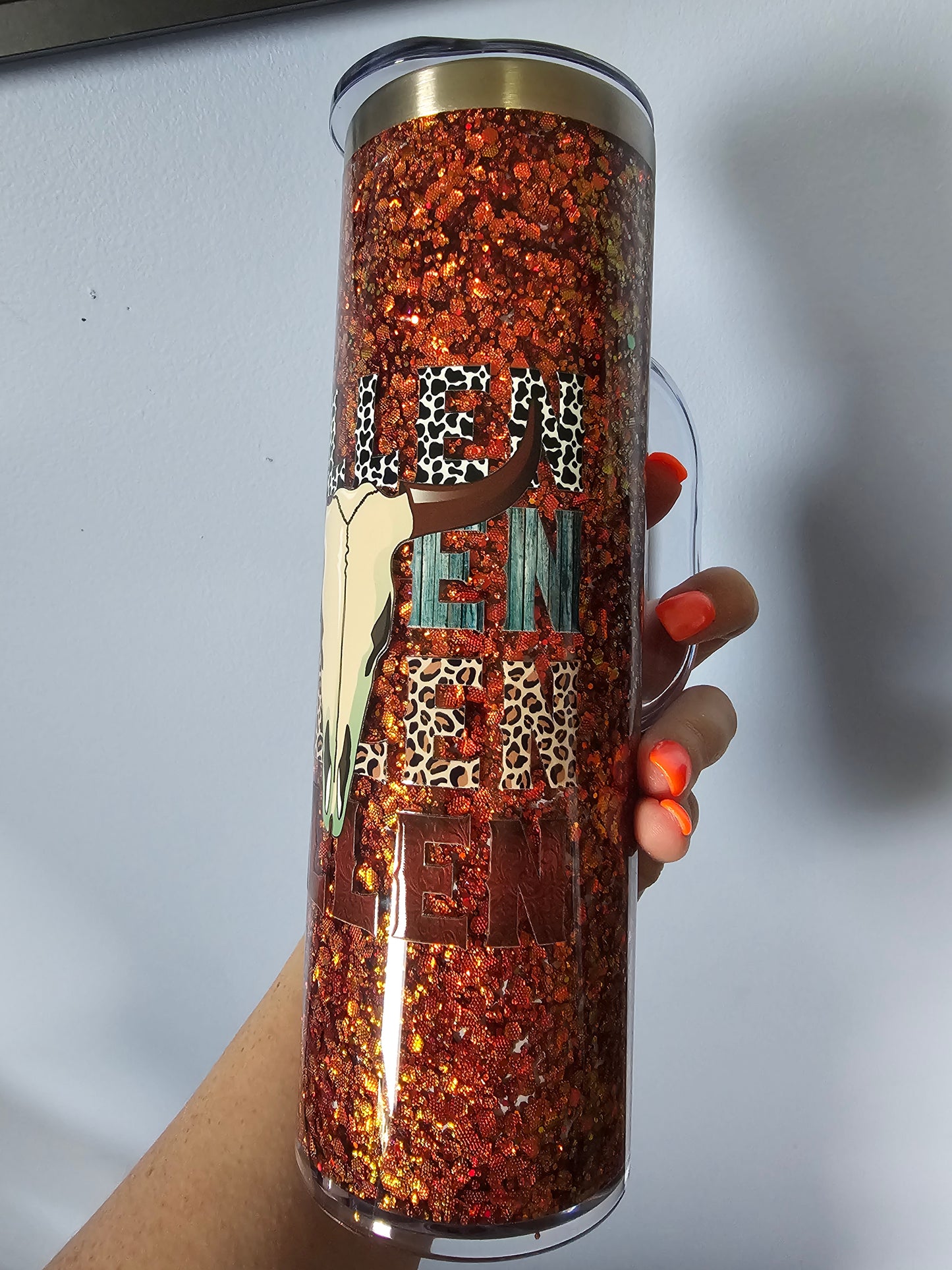 Pre-made 20oz stainless steel snowglobe tumbler with handle