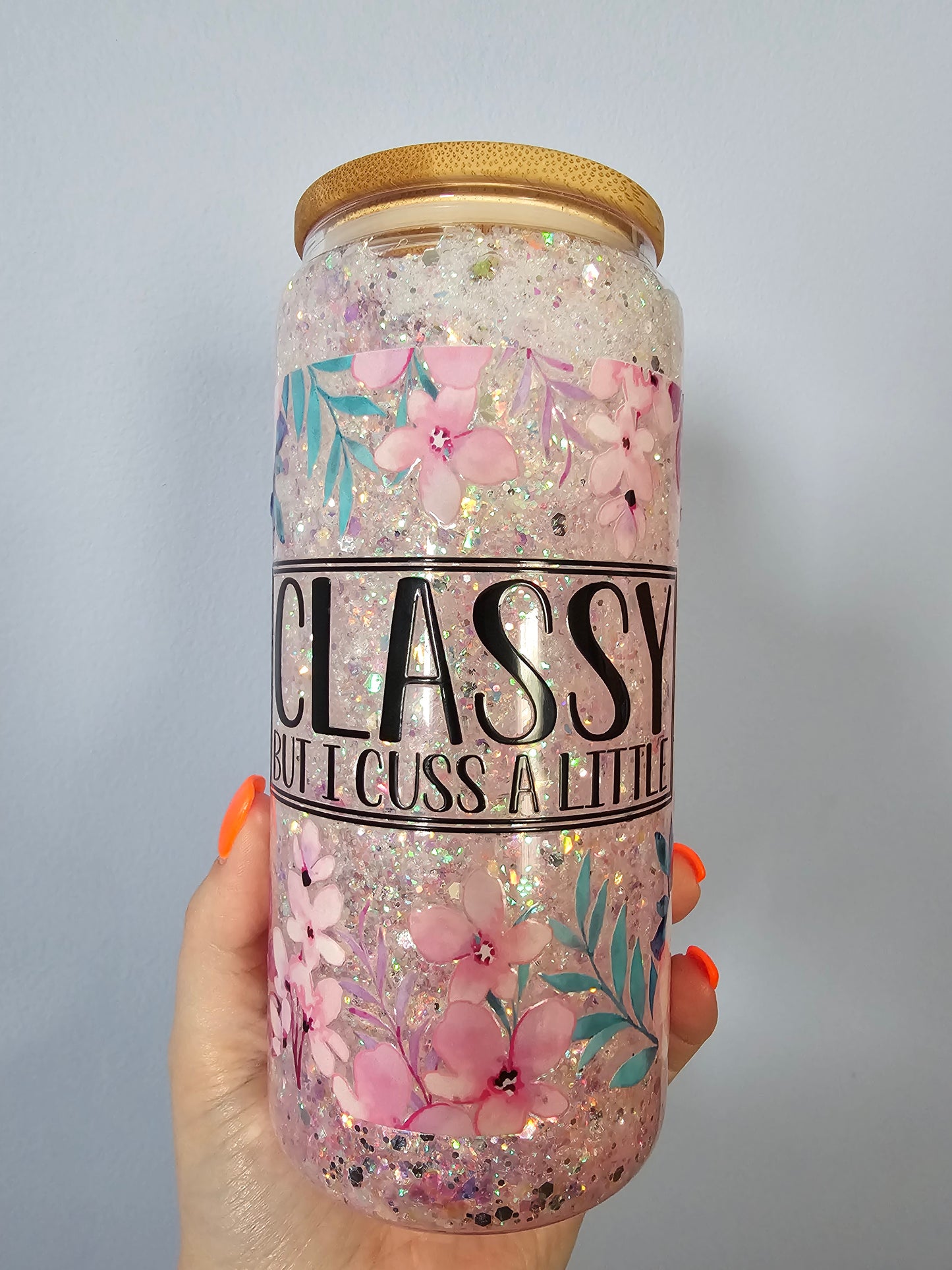 Pre-made 16oz glass snowglobe tumbler