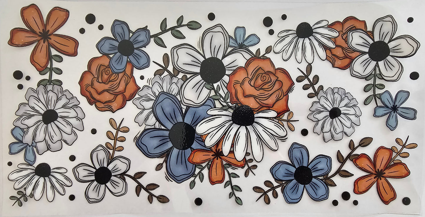 Blue orange & white floral