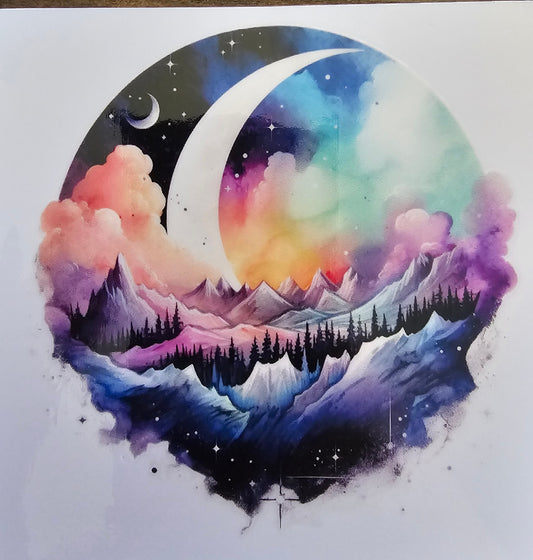 Crescent moon with mountains