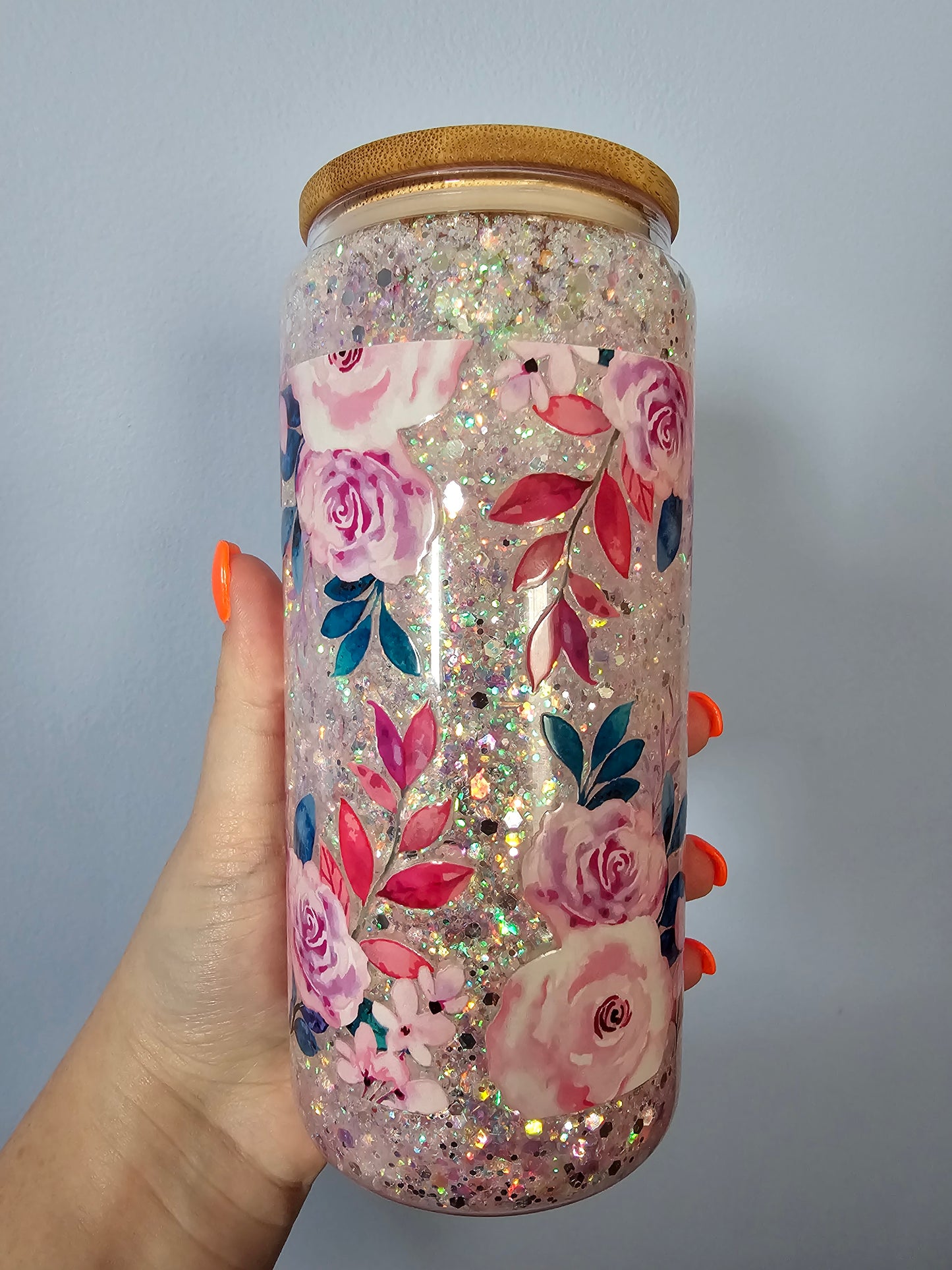 Pre-made 16oz glass snowglobe tumbler